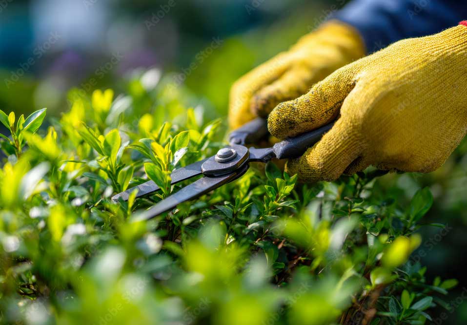 UN agent RLS Facility en plein entretien espaces verts